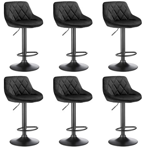 Lot de 6 Chaises de bar, Tabourets hauts, Siège de cuisine, hauteur réglable, repose-pieds en métal, Surface de tabouret en flanelle - noir (1/5)
