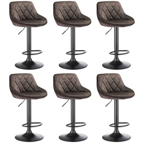 Lot de 6 Chaises de bar Tabourets hauts Siège de cuisine hauteur réglable repose-pieds en métal Surface de tabouret en flanelle - brun (1/5)