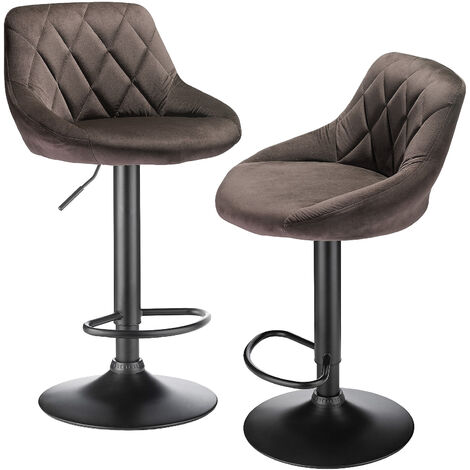 Lot de 2 Chaises de bar Tabourets hauts Siège de cuisine hauteur réglable repose-pieds en métal Surface de tabouret en flanelle - brun (1/5)