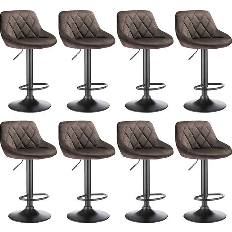 Lot de 8 Tabouret de Bar en Velours Reglable en Hauteur et Pivotant brun (1/5)