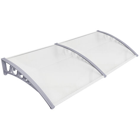 Marquise auvent de porte en polycarbonate 100x300cm – Plaque robuste – Supports en PP – Profilés en aluminium – Résistance aux intempéries – Jeobest