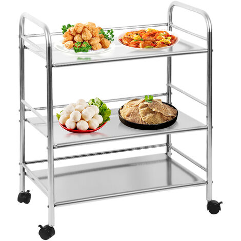 Yongqing – Chariot de service inox 3 plateaux – Dimensions 61×36×75cm – Acier inoxydable résistant à la corrosion – Roues avec freins pour déplacement sécurisé