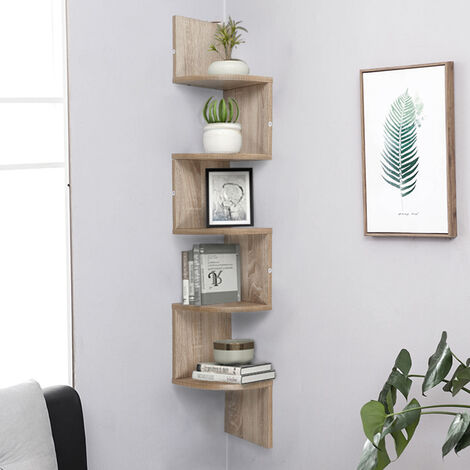 Yongqing – Étagère murale d'angle 5 étagères en bois MDF – Charge maximale 15 kg – Dimensions 20x20x123 cm – Fixation murale pour livres et bibelots