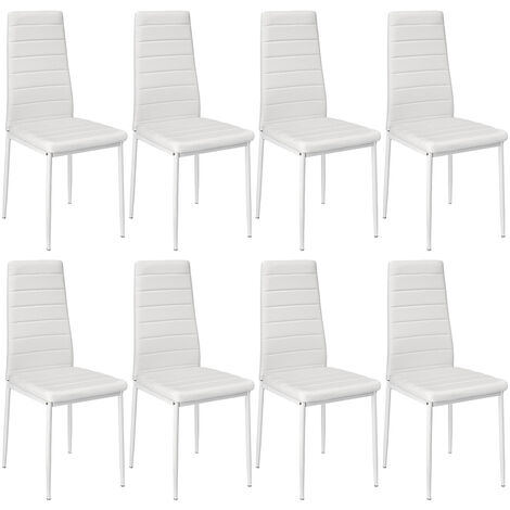 Lot de 8 chaises de salle à manger tapissées avec pied en métal chaises de salon Blanc (1/5)
