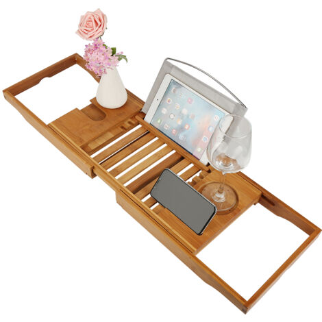 Pont De Baignoire En Bambou Relaxdays - Extensible Avec Porte-livre Et Porte-verre - Pour Salle De Bain