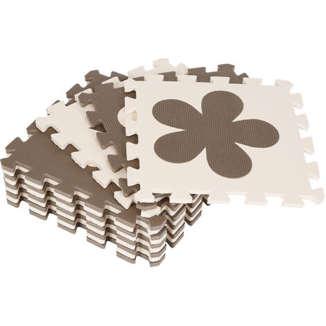 12 Pcs Dalles Mousse Doux Tapis pour Enfants Bébé Puzzle Tapis en Mousse EVA Activité Tapis de Jeu Carreaux Beige and Marron