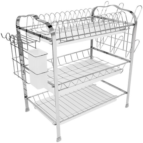Panier égouttoir d'évier 3 niveaux en fer chromé – Capacité 40 kg – Design avec double bac à eau pour drainage rapide – Rangement vaisselle optimisé – Jeobest