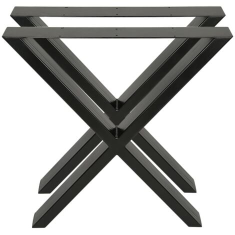 Lot de 2 Pieds de table en acier format X noir,Pieds pour meubles,Pieds de table métal 67x72cm