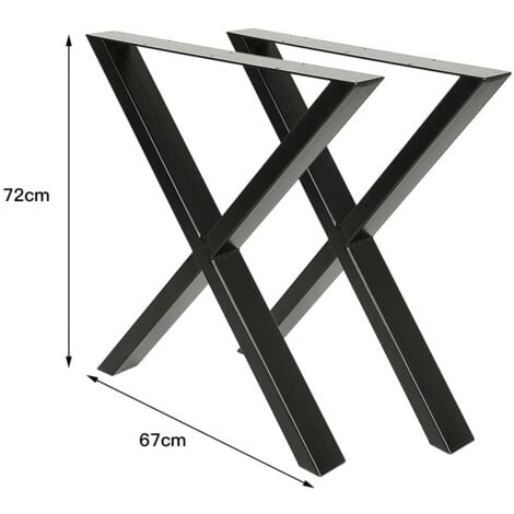 Lot de 2 Pieds de table en acier format X noir,Pieds pour meubles,Pieds de table métal 67x72cm