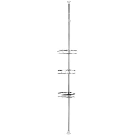 Étagère de Douche Telescopique Réglable en Hauteur 110-280cm Sans Percage Acier Inoxydable avec 3 Paniers