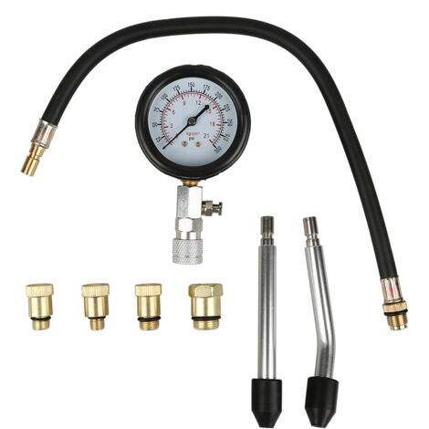 Manomètre De Compression Pour Moteur Essence - Jauge Double échelle PSI/bar - Kit Complet Avec Adaptateurs Et Tuyaux - 12