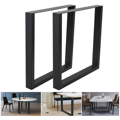 Lot de 2 Pieds de table en acier format rectangulaire , Pieds pour meubles, Pieds de table métal 80×72cm - Noir
