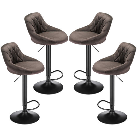 Lot de 4 Chaises de bar Tabourets hauts Siège de cuisine hauteur réglable repose-pieds en métal Surface de tabouret en flanelle - brun (1/6)