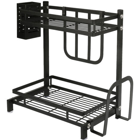 Égouttoirs à Vaisselle 2 Niveaux Égouttoir Vaisselle sur evier pour comptoirs de Cuisine Noir