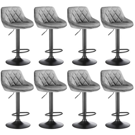 Lot de 8 Tabouret de Bar en Velours tabourets de Cuisine Hauteur réglable gris clair (1/5)