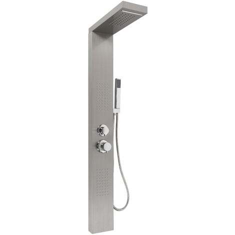 Panneau de Douche en Acier Inoxydable 4 Fonctions Pluie,Cascade, Jets de Massage Acier inoxydable brossé gris