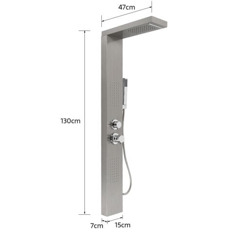 Panneau de Douche en Acier Inoxydable 4 Fonctions Pluie,Cascade, Jets de Massage Acier inoxydable brossé gris