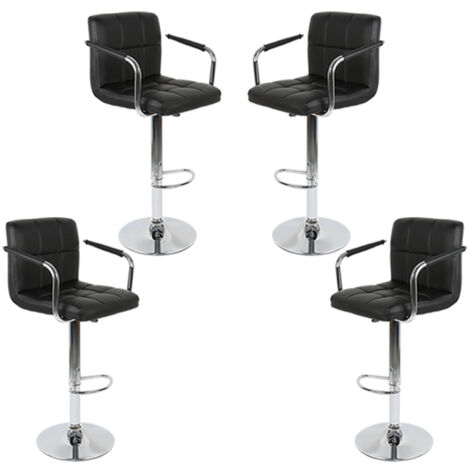 Lot de 4 Tabourets de Bar en Similicuir,avec Dossier et Accoudoirs,Noir (1/5)