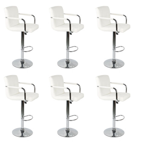 Lot de 6 Tabourets de Bar en Similicuir,avec Dossier et Accoudoirs,Blanc (1/5)