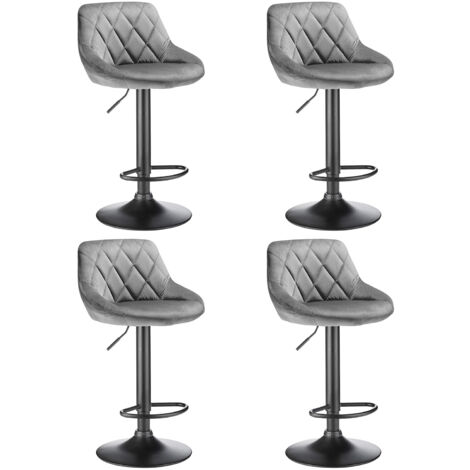 Lot de 4 Tabouret de Bar en Velours tabourets de Cuisine Hauteur réglable gris clair (1/5)