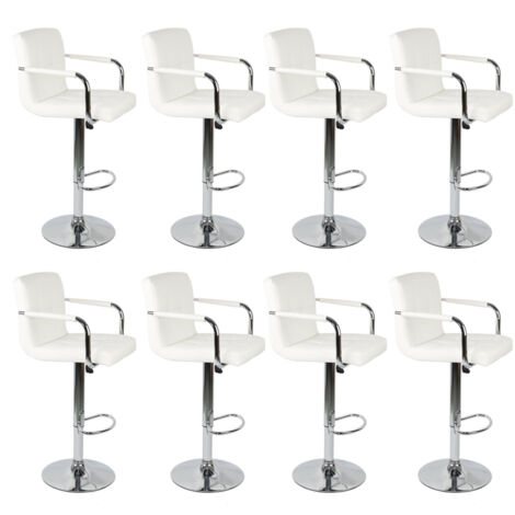 Lot de 8 Tabourets de Bar en Similicuir,avec Dossier et Accoudoirs,Blanc (1/5)