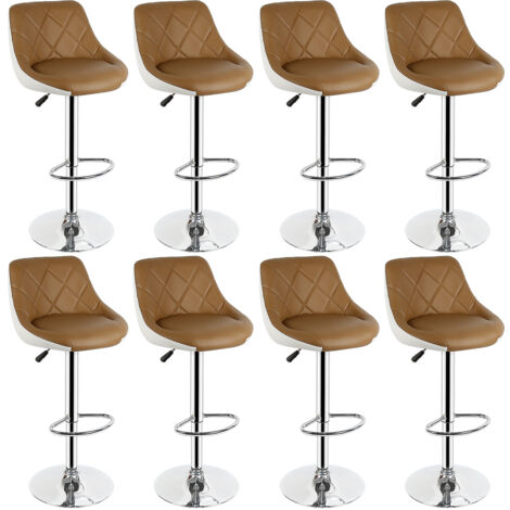 Lot de 8 Tabourets de Bar Cuisine - Tabouret de Bar - siège Bien rembourré en Cuir Artificiel Chaise de bar Similicuir - bronzage léger et blanc (1/5)