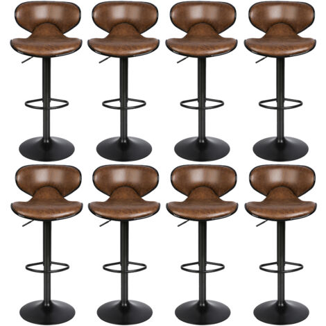 Lot de 8 Tabouret de bar Tabourets de Cuisine Chaises Rembourrés en Suède Marron Hauteur Réglable Rotatif à 360°et avec Dossier et Repose-Pieds (1/5)