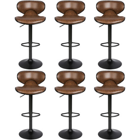 Lot de 6 Tabouret de bar Tabourets de Cuisine Chaises Rembourrés en Suède Marron Hauteur Réglable Rotatif à 360°et avec Dossier et Repose-Pieds (1/5)