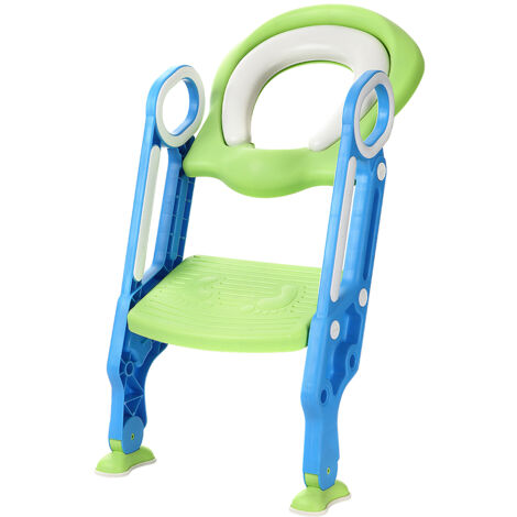 Siège de Toilettes Echellepour Bébé Réglable et Pliable avec Siège Rembourré Large Marchepied Charge Max.75KG Bleu+Vert