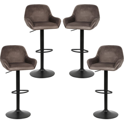 Lot de 4 Tabouret de Bar,en velours,Reglable en Hauteur et Pivotant,avec Dossier et Accoudoirs, marron (1/8)