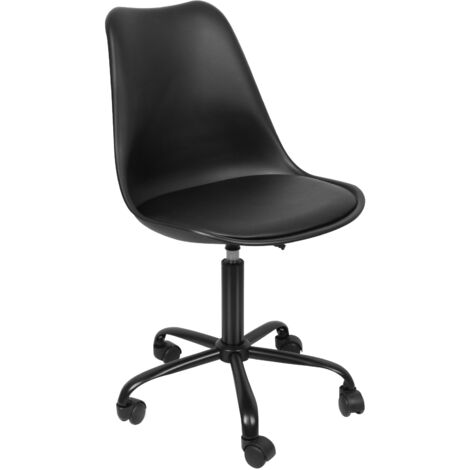 lot de 1 Chaise de Bureau tulipe pivotant Tabouret de Travail Fauteuil de Bureau Ergonomique Hauteur Réglable avec capitonné Cuir PU -Noir