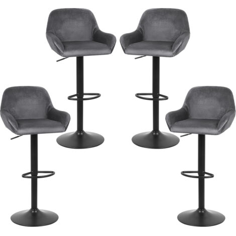 Lot de 4 Tabouret de Bar,en velours,Reglable en Hauteur et Pivotant,avec Dossier et Accoudoirs, gris foncé (1/5)