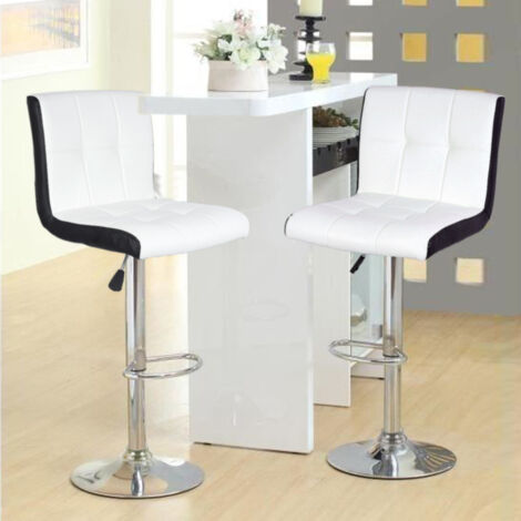 Lot de 2 tabourets de bar  chaises de bar maison réglable de hauteur, pour Bar,Comptoir ou Cuisine- blanc noir