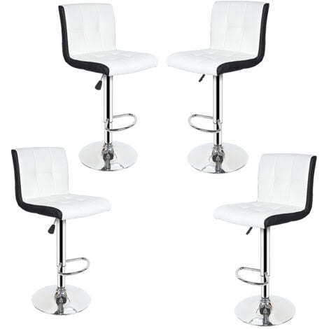 Lot de 4 tabourets de bar  chaises de bar maison réglable de hauteur, pour Bar,Comptoir ou Cuisine- blanc noir