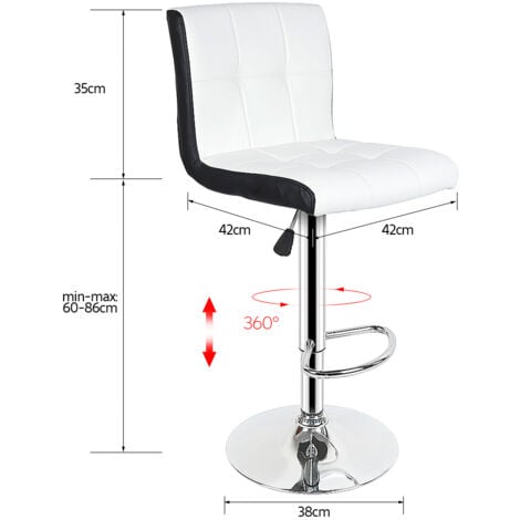 Lot de 4 tabourets de bar  chaises de bar maison réglable de hauteur, pour Bar,Comptoir ou Cuisine- blanc noir