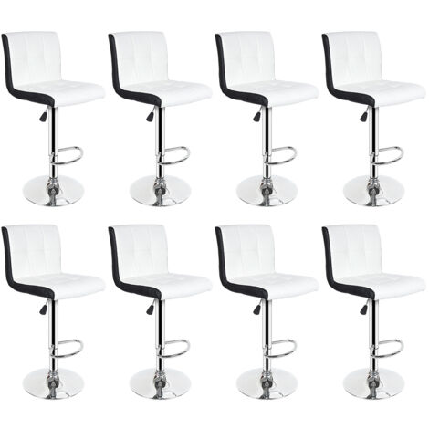 Lot de 8 tabourets de bar  chaises de bar maison réglable de hauteur, pour Bar,Comptoir ou Cuisine- blanc noir