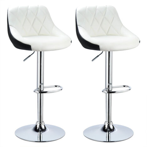 Lot de 2 Tabouret de Bar en Cuir PU Reglable en Hauteur et Pivotant Pied Chromé blanc + noir (1/5)