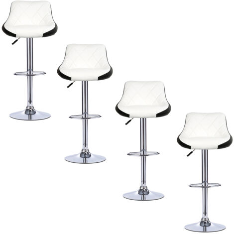Lot de 4 Tabourets de Bar Tabouret de bistrot en Similicuir tabourets de comptoir réglable en Hauteur et pivotante -(noir+Blanc) (1/5)