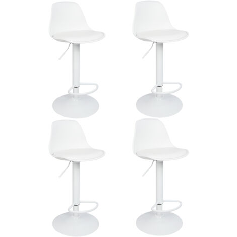 Lot de 4 Tabourets de Bar Tabouret Comptoir réglable en Hauteur Coussin Souple en PU rotation à 360 °et Dossier pour comptoirs de Bar de Cuisine et de Maison Blanc (1/5)