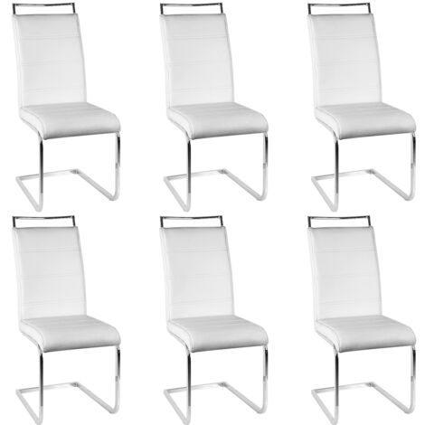 Lot de 6 Chaises de Salle à Manger avec dossier,pieds en métal,Blanc (1/5)