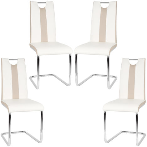 Lot de 4 Chaises de Salle à Manger,Chaise de Cuisine Cuir synthétique,pour Salle à Manger,Cuisine,Salle de Réunion,Blanc + Beige (1/5)