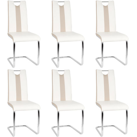 Lot de 6 Chaises de Salle à Manger,Chaise de Cuisine Cuir synthétique,pour Salle à Manger,Cuisine,Salle de Réunion,Blanc + Beige (1/5)