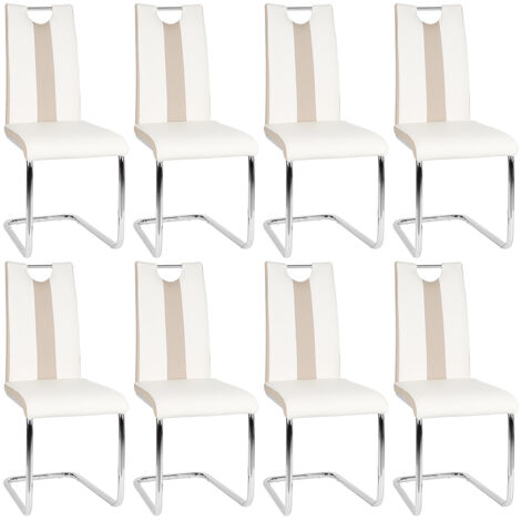 Lot de 8 Chaises de Salle à Manger,Chaise de Cuisine Cuir synthétique,pour Salle à Manger,Cuisine,Salle de Réunion,Blanc + Beige (1/5)
