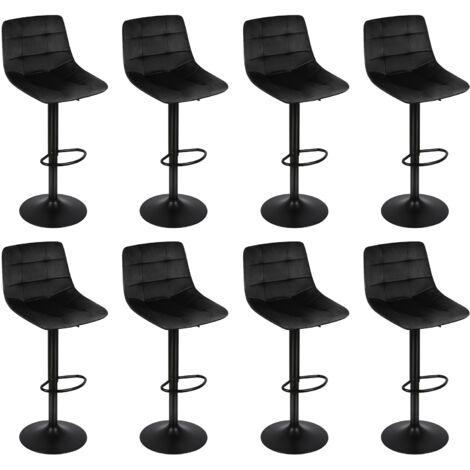 Lot de 8 Tabouret de Bar en Velours Hauteur Réglable Pivotant pour Bar/Cuisine Noir (1/5)