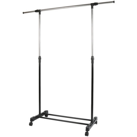 Portant à Vêtements avec Roulettes Mobile Télescopique en Acier inoxydable Hauteur et Largeur Réglables - Noir-argent (1/5)