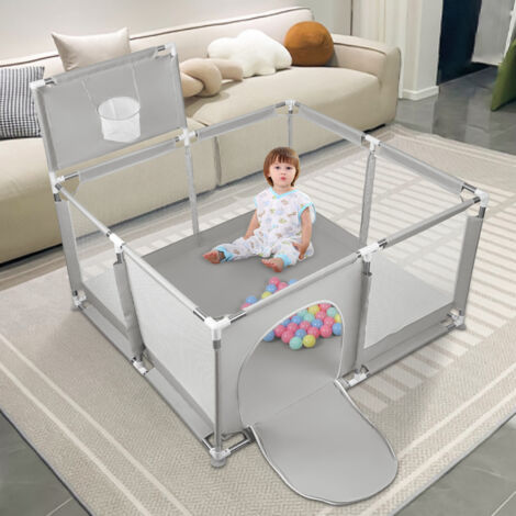 Parc bébé centre d'activités 126x126x66cm – 50 boules et panier de basket – Base antidérapante – Matériaux solides et non toxiques – Dazhom (1/5)