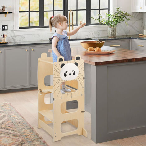 Tour d'Apprentissage pour Enfant Chaise Haute Bébé Enfants sécurisée avec Barre anti-chute Repose-pieds Antidérapants et Tableau Noir 41x38x92cm