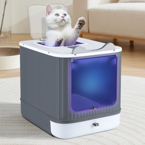 Bac a litiere Maison de Toilette Chat Fermée Plateau Amovible pelle Stérilisation et Désodorisation aux Ultraviolet 34 x 44 x 36 cm Pour chat gris