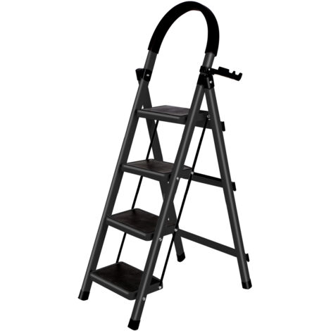 Escabeau marche pied 4 marches Antidérapant en Acier 39 x 74 x 133 cm noir (1/5)