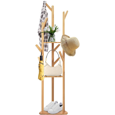 Porte-Manteau sur Pied en Bambou,En forme d’arbre,pour Vêtements Chapeaux Sacs Rangement avec 9 Crochets pour Salon Chambre (1/5)